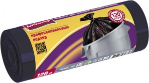 Мешки для мусора Professional 120л/10шт, 29мк, ПВД, рулон, черные, 1875 Avikomp
