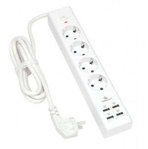 Сетевой фильтр (удл.) ПВС 3х1 5роз. 5м 16А белый земля,выкл,автомат SBSP-5-50-W