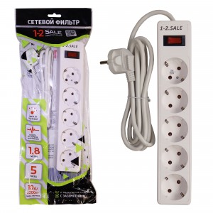 Сетевой фильтр 5 гнезд 3 метра с заземляющими контактами белый  3х0,75   PowerCube