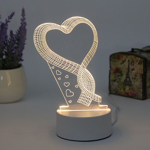 Светильник ночник 3D-Сердце на подст. с выкл.USB