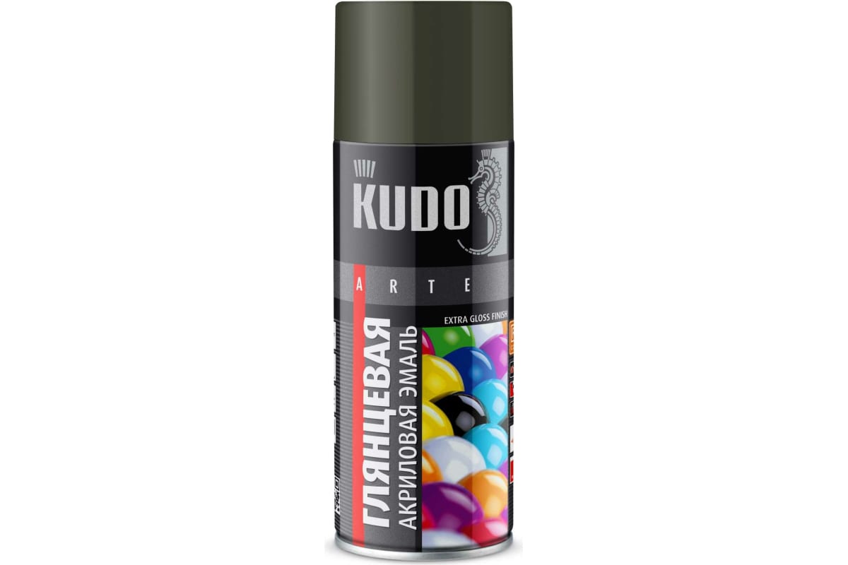 Краска акриловая универсальная KUDO KU-A6014 RAL6014 хаки высокоглянцевая аэрозоль 520мл