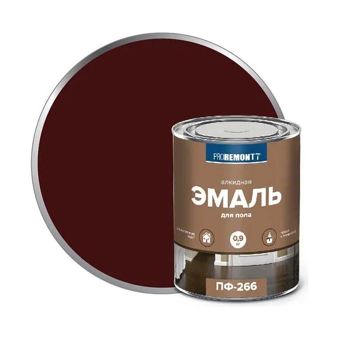 Эмаль ПФ-266 ПРОРЕМОНТ красно-коричневая 0,9кг 14 ТУ