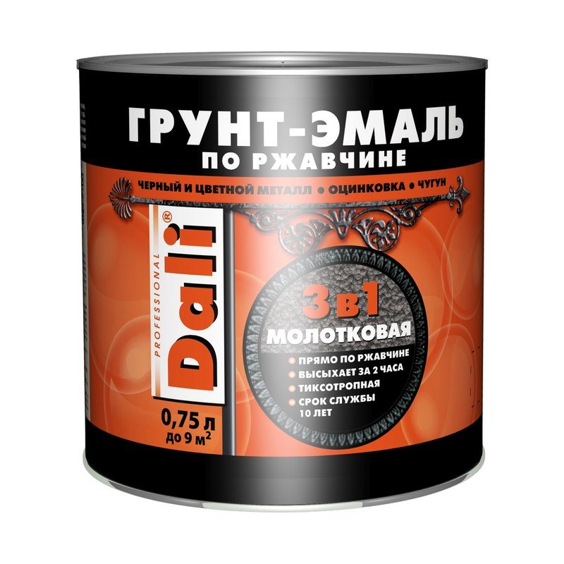 Грунт-эмаль по ржавчине молотковая ДАЛИ зелёная 0,75л