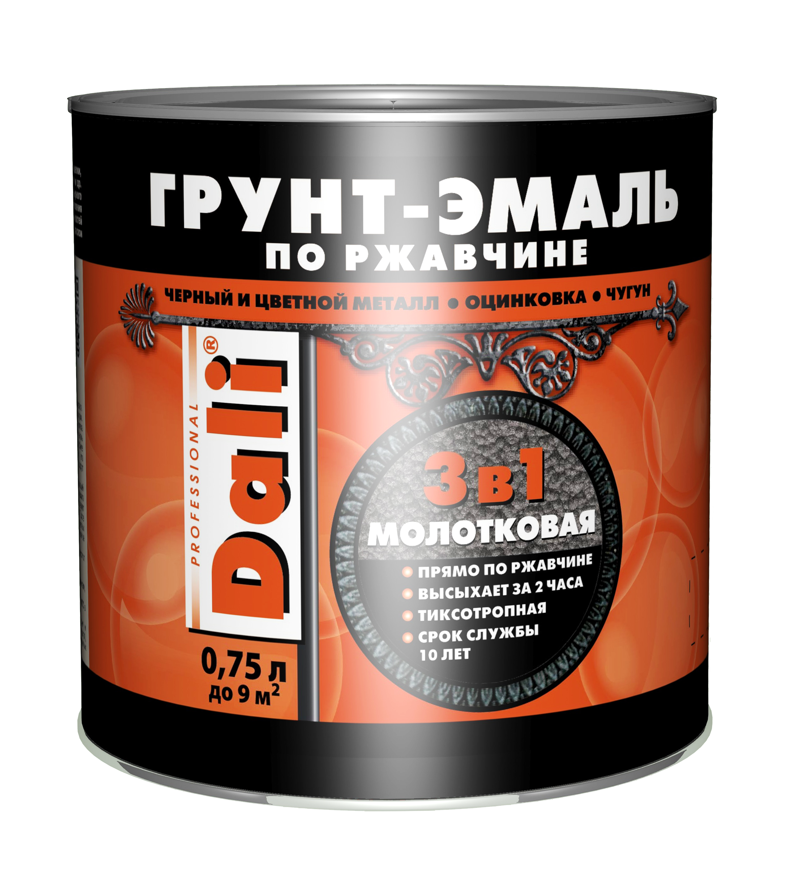 ДАЛИ Грунт-эмаль по ржавчине молотковая  Зеленый  0,75 л. /6