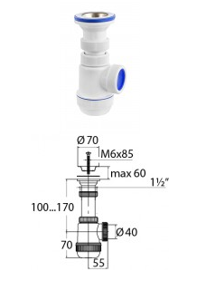 Сифон Мини Элит с нерж.чашкой d63 и гофротрубой 800мм