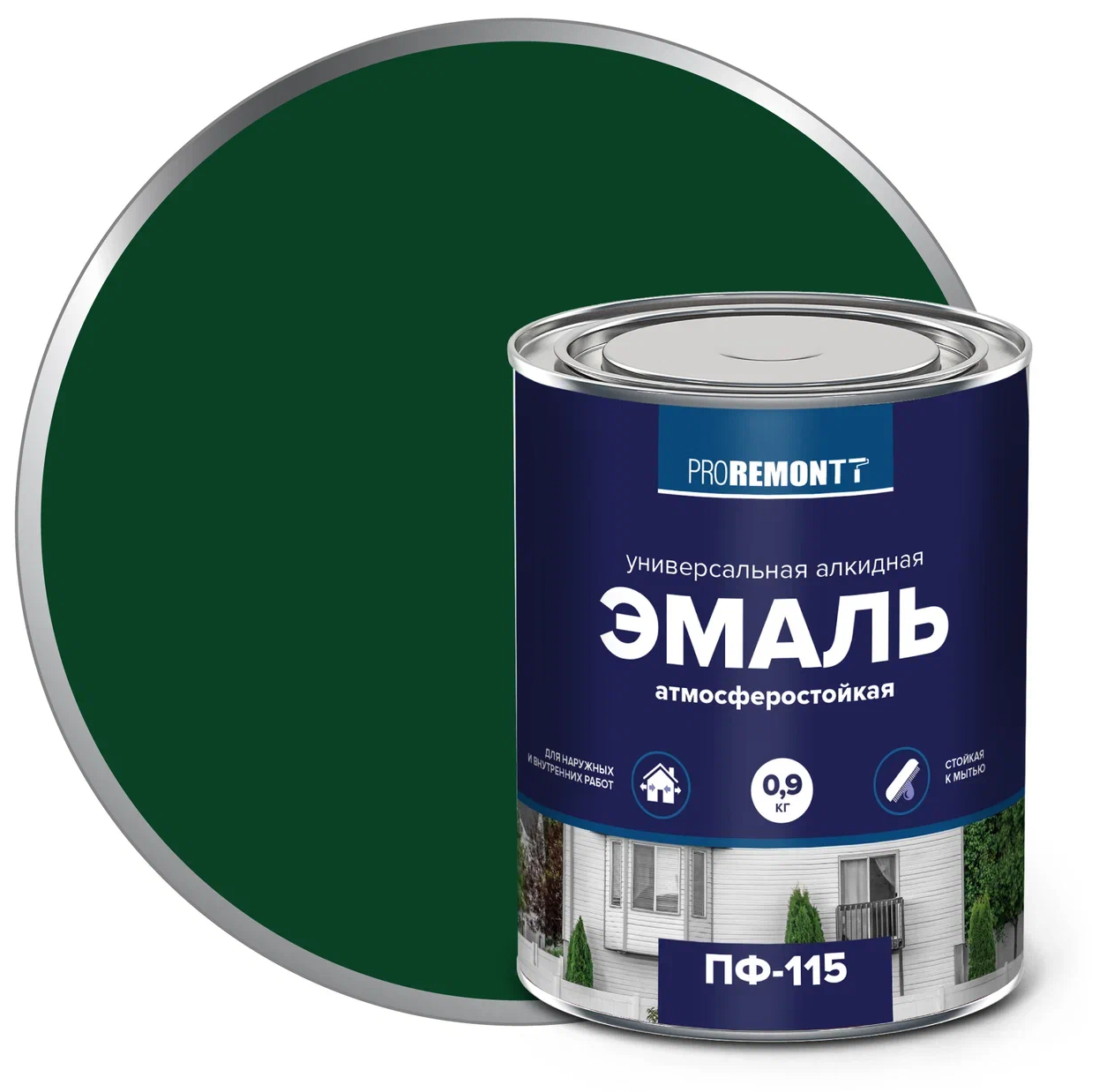 Эмаль ПФ-115 зелёная 0,9кг ПРОРЕМОНТ