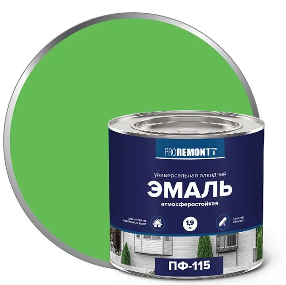 Эмаль ПФ-115 салатовая ПРОРЕМОНТ 1,9кг