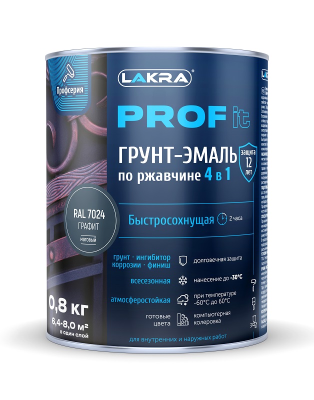 Грунт-эмаль PROF IT 4в1 Лакра графит RAL7024 0,8кг быстросохающий