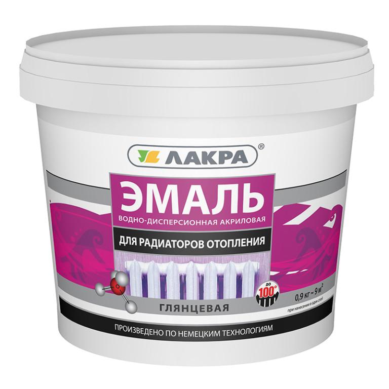 Эмаль акриловая для радиаторов ЛАКРА белая глянцевая 0,9кг