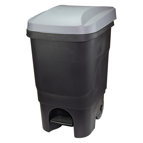 Бак пластм. 60л с педалью на колесах (серый)