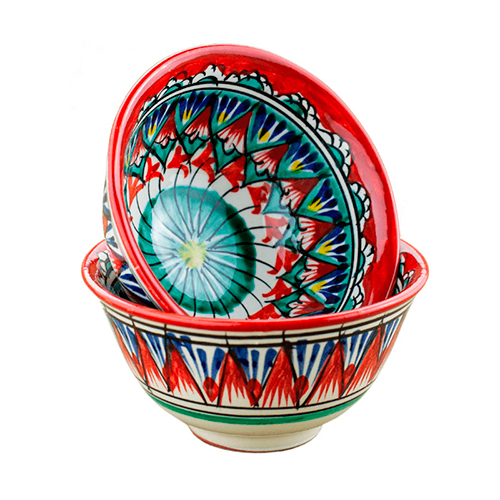 Тарелка пиала 11см КРАСНАЯ Узбекистан Мехроб (ручная роспись)