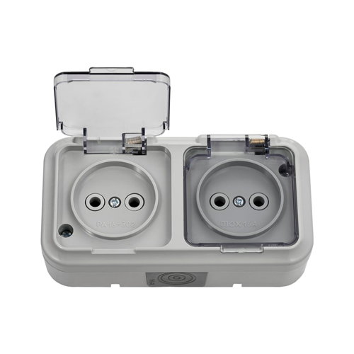 Розетка 1мест. о/у с/з 16А-296  серый с крышкой IP54 Пралеска