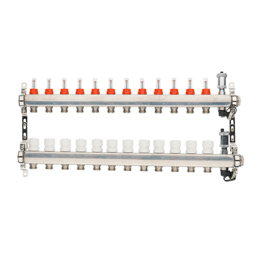 Коллекторная группа с расходомером 9 вых. 3/4 нерж.сталь с регулирующими клапанами, AQUALINK