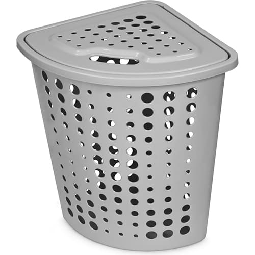 Корзина для белья 45л МОЛЕТТА угловая с крышкой серая/бирюза