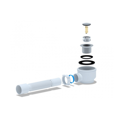 Сифон для душевого поддона АНИ пласт D50 плоский, с гофрой 320-710 мм (E015)