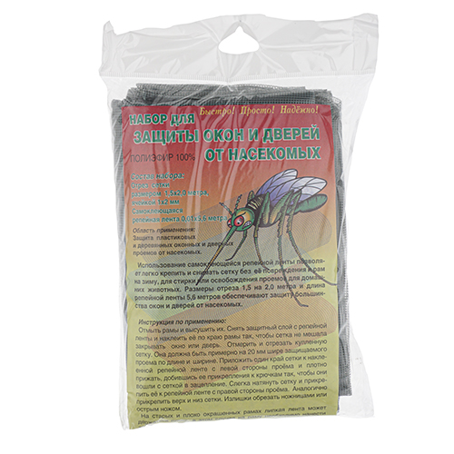 Сетка москитная для окон крепежной лентой 1,5х2м в пакете