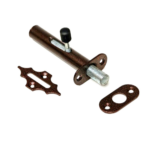 Засов гаражный, врезной с круглым ригелем 100*47*18 МЕДЬ