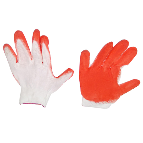 Перчатки нейлон двойные обливные (обливн. ладонь) оранж. серен.облив