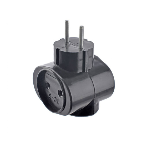 Тройник эл.6А ЕВРО "бочка" черный ТС-3/1/50