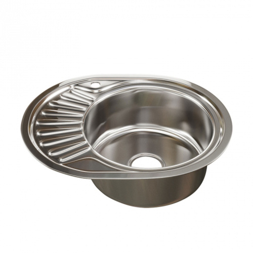 Мойка нерж. овал 45*57см 0,6мм прав вып 3 1/2 (гл.чаши 16см) с сифоном, с крепл., без гофры "MIXLIN