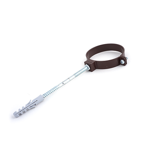 Водосточная система Хомут трубы универ., цвет коричневый (пластик) с дюбелем