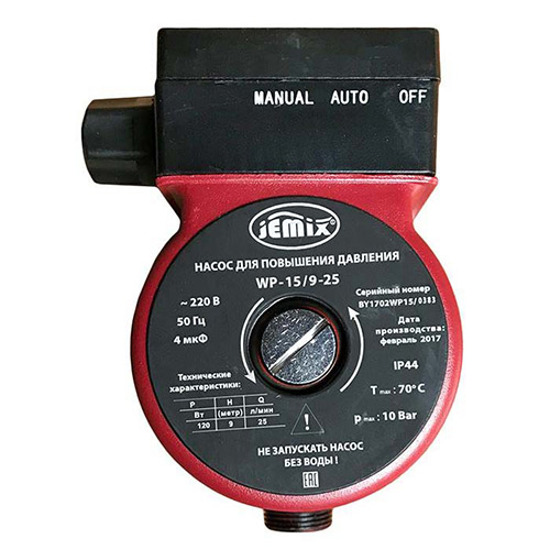 Насос пов. давление WP-15/9-25/ЦПН-15/9-25 AUTO JEMIX автомат.включение, МОКРЫЙ РОТОР Мощн. 120 Вт