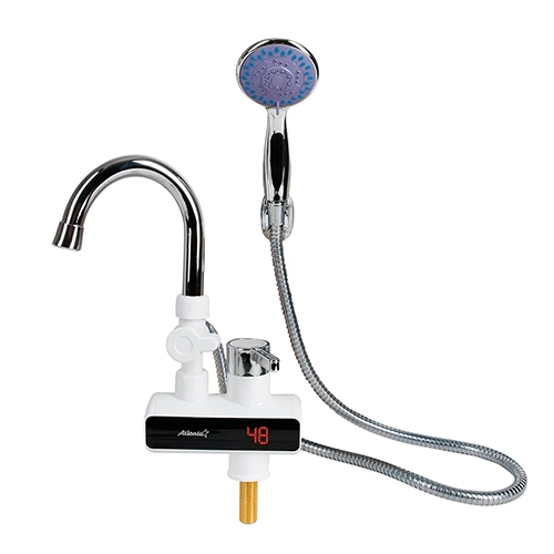 Кран мгновенного нагрева с душем Атланта АТН-7430 белый (автом.управление,нагрев потока 30-85)