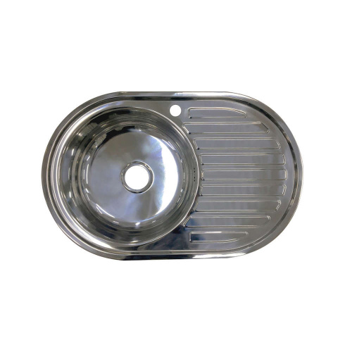 Мойка нерж.овал 45*57см0,6мм лев вып3 1/2(гл.чаши 16см) с сифоном с креплением ,без гофры