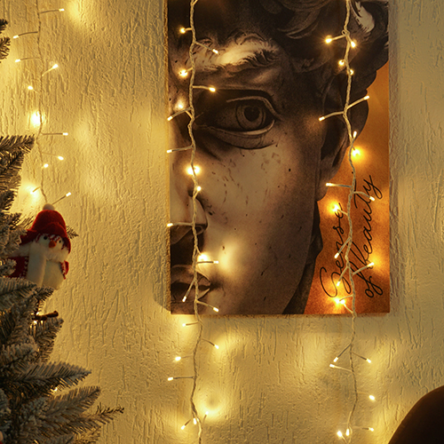 Гирлянда Занавес светодиодный "ВОДОПАД" Теплый белый 2*2м 480 ламп LED,пров, прозр 8режимов