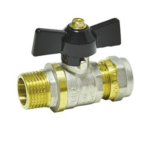 Кран шаровый для м/п труб обжим 20х1/2" Н/Р бабочка