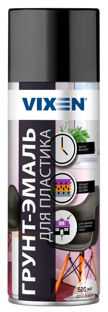 Грунт-эмаль Vixen для пластика графитовая матовая (520мл)