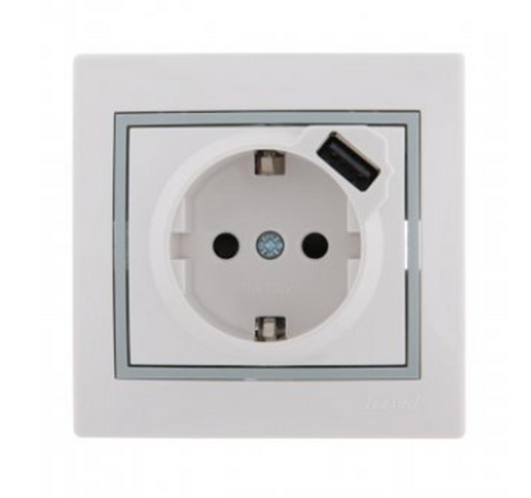 Розетка с/з и USB Lezard MIRA белая серая