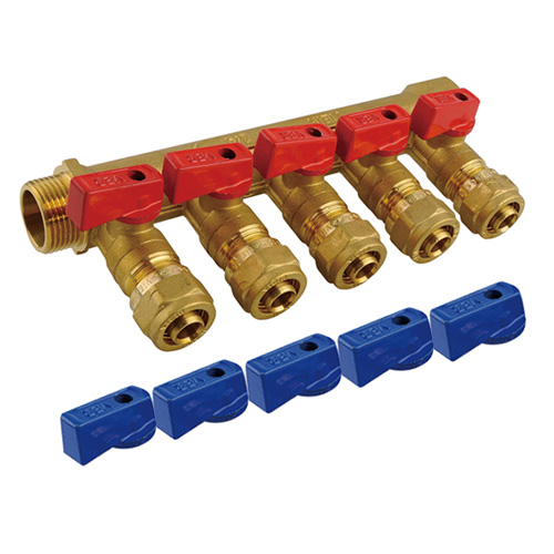 Коллектор с шаровой кран. 3/4"х1/6"м-5вых . с цангой VIEIR VR705