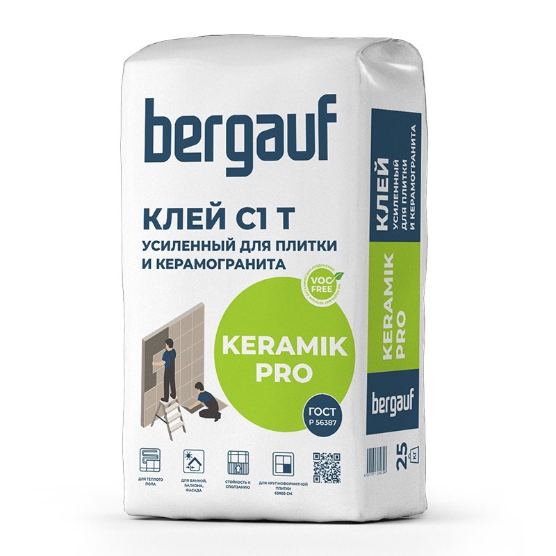 БЕРГАУФ Клей усиленный для плитки Керамик Про Керамик Про С1 Т (25 кг) НЕ САЖАТЬ