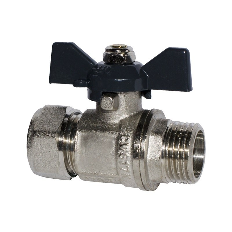 Кран шаровый 20х3/4" Н/Р для м/п труб обжим, бабочка