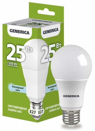 Светодиодная лампа GENERICA А65 груша 25вт 230в 6500к Е27 LL-A65-25-230-65-E27-G