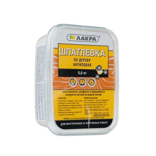 Шпатлевка по дереву Лакра белая 0,6 кг