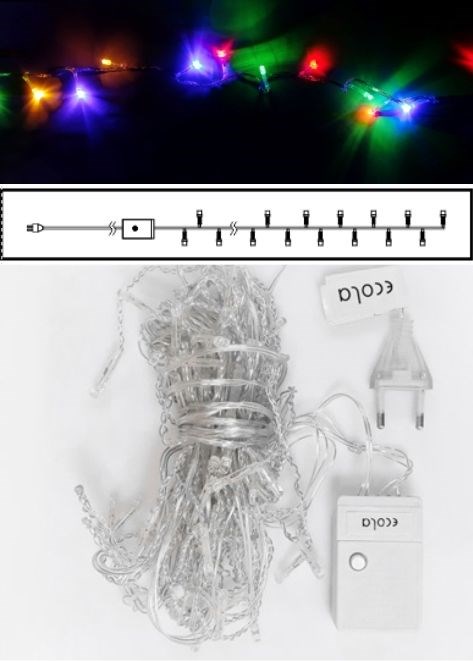 Ecola Гирлянда-нить 120LED RGB 8м, 8реж, прозр.провод с вилкой 220V IP20