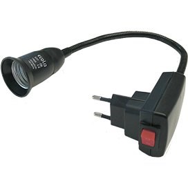 Переходник вилка-патрон Е27 гибкий черный 300мм с выключателем Ecola