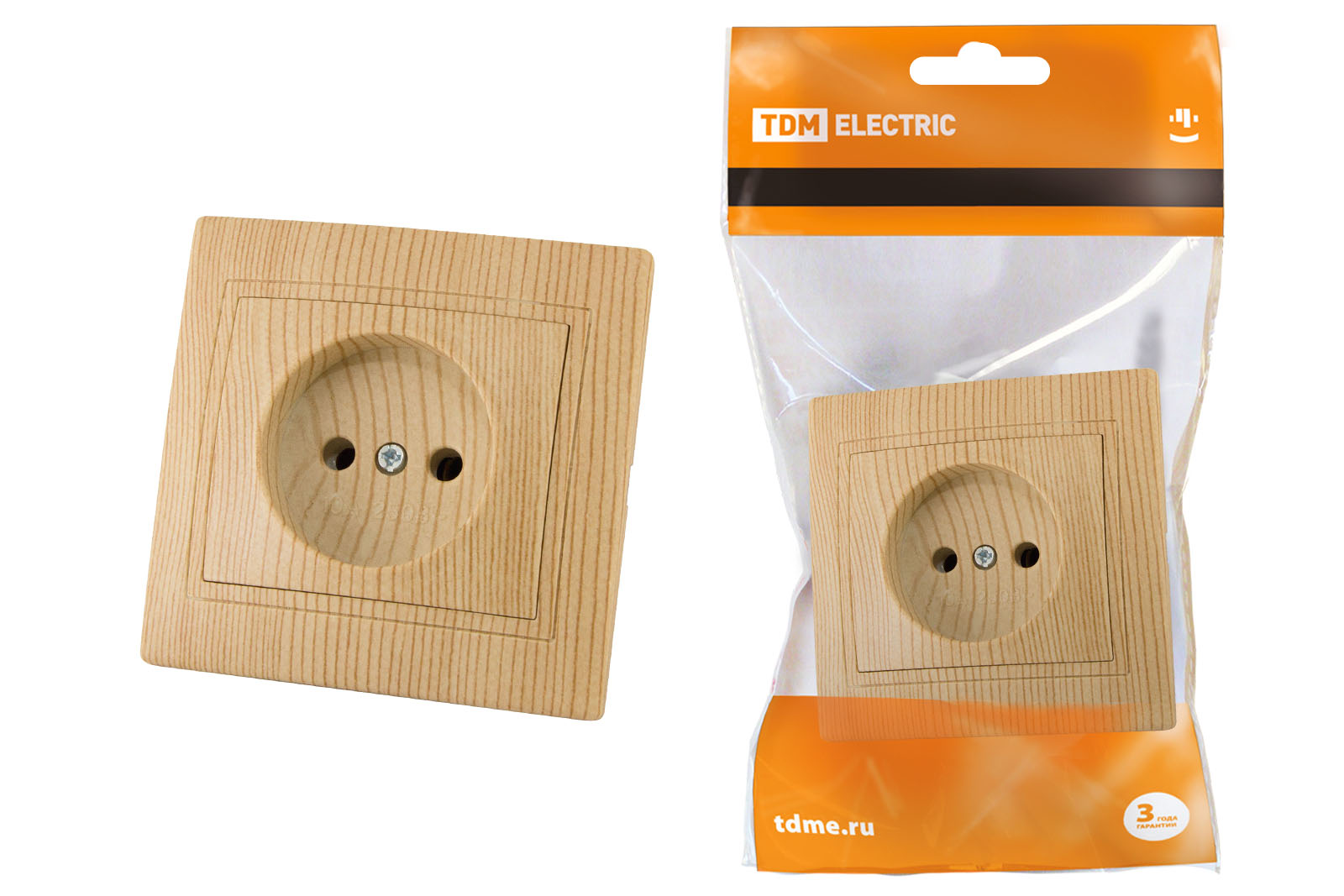 Розетка 2П с/у 10А 250В "ЭКО" (сосна) "Таймыр" TDM
