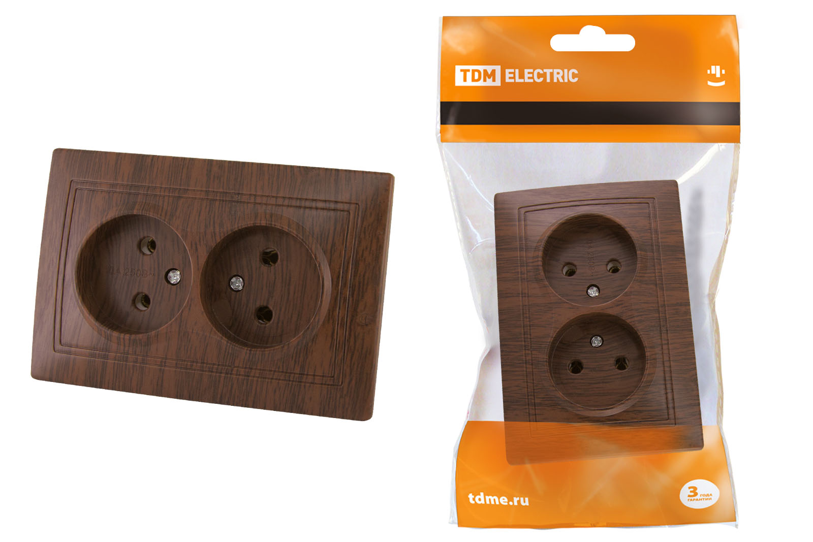 Розетка двойная 2П с/у 10А 250В "ЭКО" (бук) "Таймыр" TDM