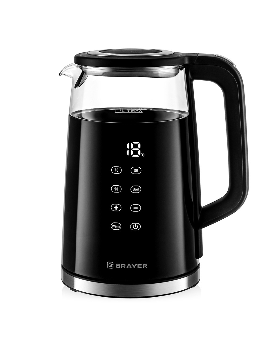 Чайник электр.BRAYER 1043BR-BK Черный (диск, 1,5л), 2,2кВт, покрытие Cool Touch, нерж.сталь