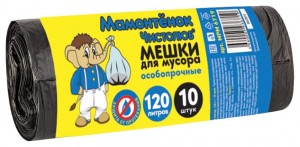 Мешки для мусора ,особопроч,160л/10шт,30мкм,ПВД,Мамонтенок