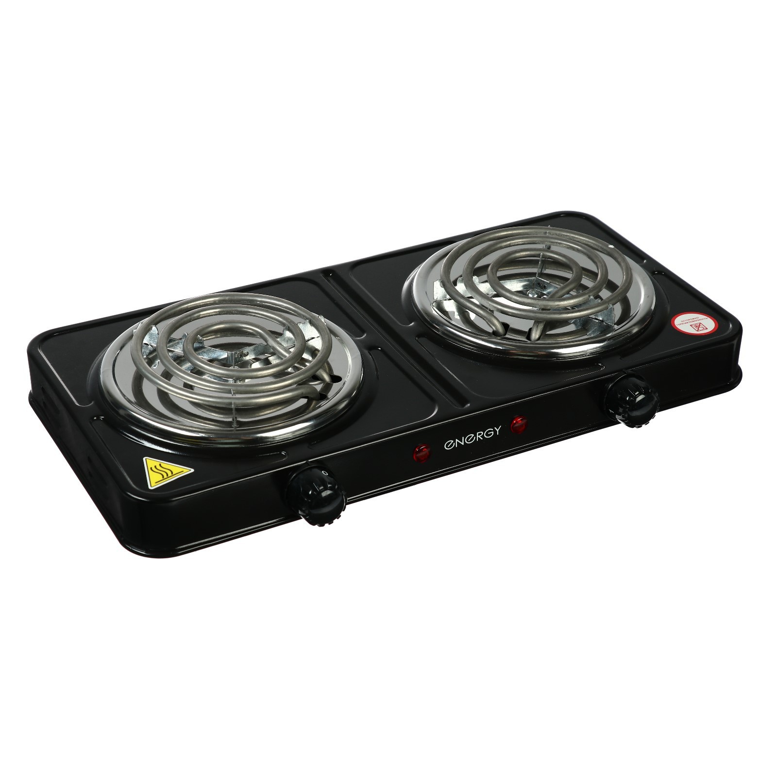 Электроплитка 2конфорки,спираль 1кВт +1кВт,черная ENERGY EN-904B