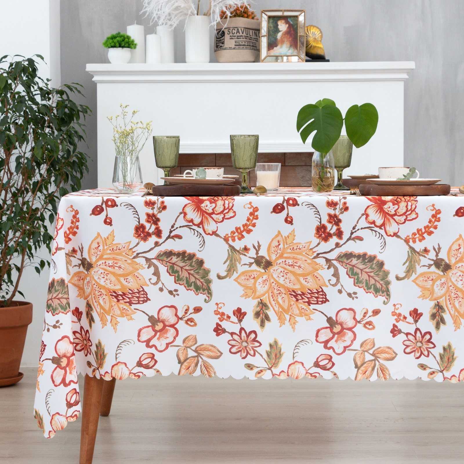 Скатерть круглая 180см "Бежевые цветы"