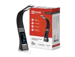 ASD/inHome св-к настольный св/д ССО-15Ч 8W(480lm) 6500K 6K сенсор/диммер часы/календ/темп черн 7912