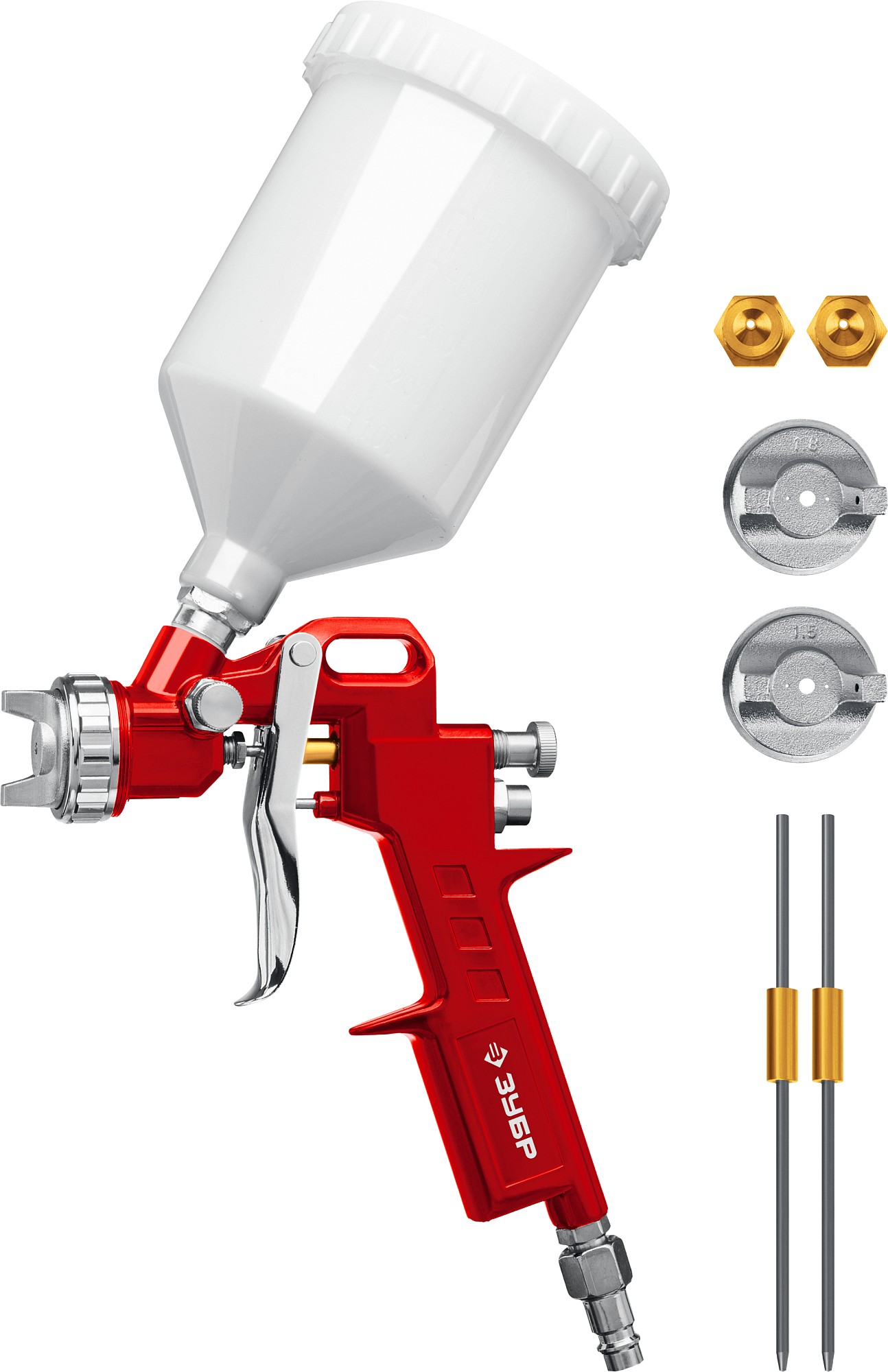 Пневматический краскопульт с верхним бачком ЗУБР MS 200-3, 1.2, 1.5, 1.8 мм,
