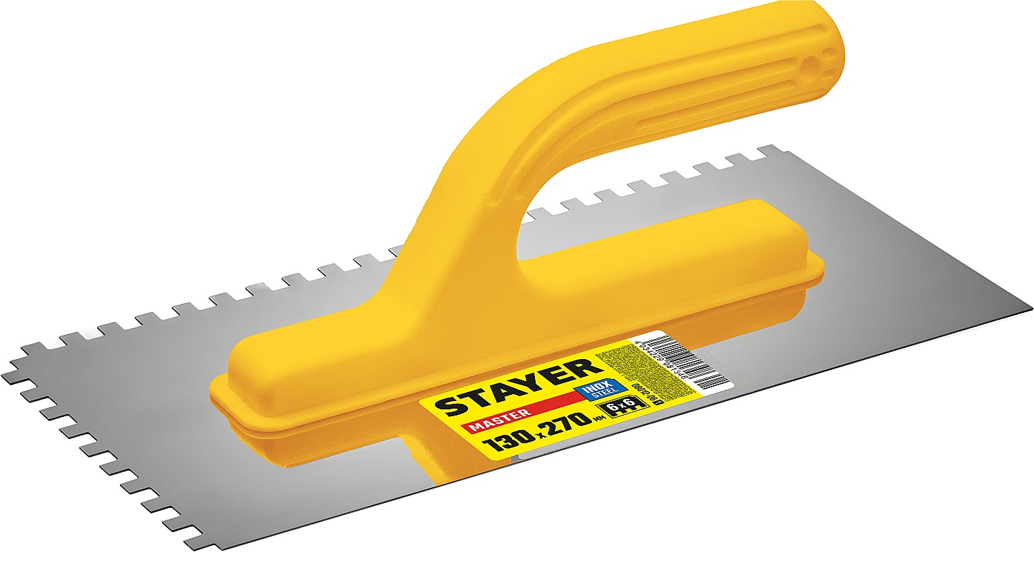 Гладилка штукатурная зубчатая,STAYER 130х270мм, 6х6мм, с нерж плас  руч