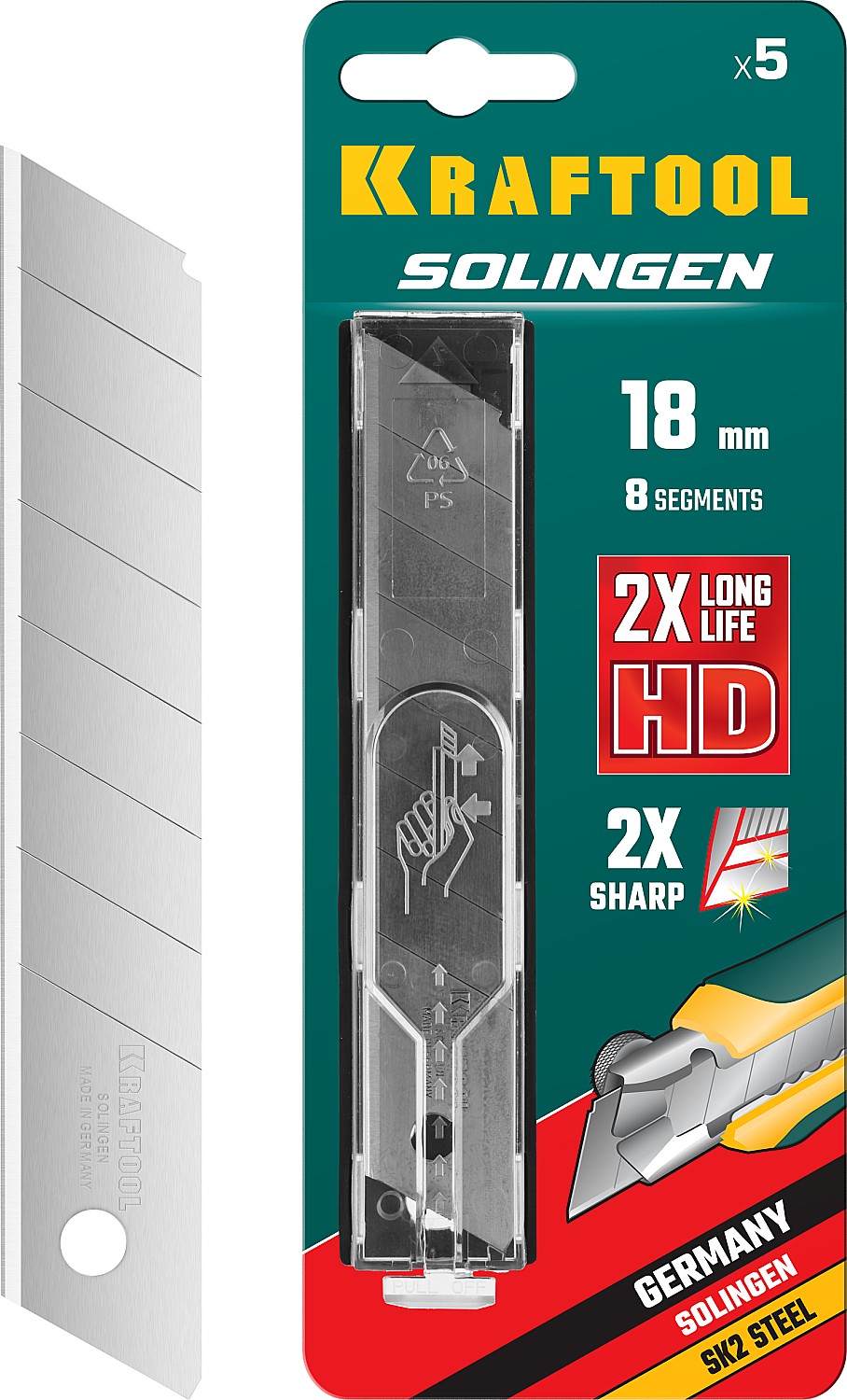 Лезвия сегментир с покрытием 8 сегментов,5шт,Kraftfool