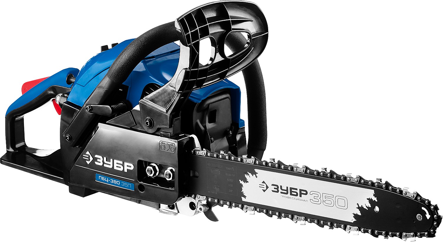 Пила цепная бензиновая, ЗУБР Профессионал ПБЦ-380 35П, хром.цилиндр, праймер 37,2см3 (1,4кВт) Мадена
